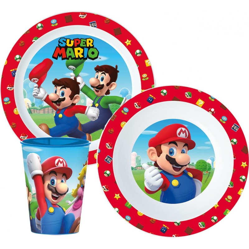 Super Mario tableware set, micro plastic set, with cup 260 ml