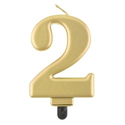 Number Metallic Golden number 2 candle, cake candle