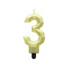 Number Diamond Metallic Gold Number 3 Candle, Cake Candle