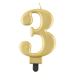 Number Metallic Gold number 3 candle, cake candle