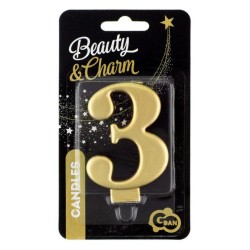 Number Metallic Gold number 3 candle, cake candle