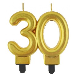 Colour Gold Gold 30th Birthday Candle, Number Candle