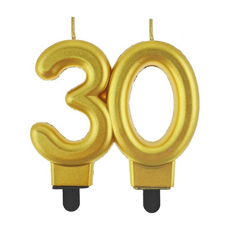 Colour Gold Gold 30th Birthday Candle, Number Candle