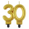 Colour Gold Gold 30th Birthday Candle, Number Candle