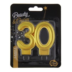 Colour Gold Gold 30th Birthday Candle, Number Candle