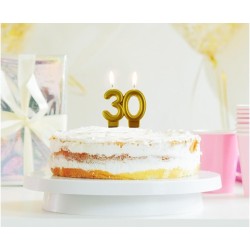 Colour Gold Gold 30th Birthday Candle, Number Candle