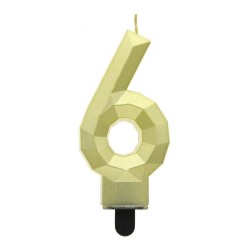 Number Diamond Metallic Gold number 6 candle, cake candle