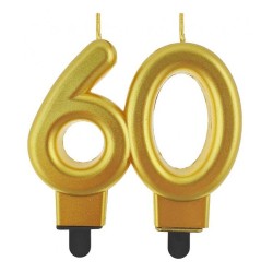 Colour Gold Gold 60 birthday candle, numbered candle