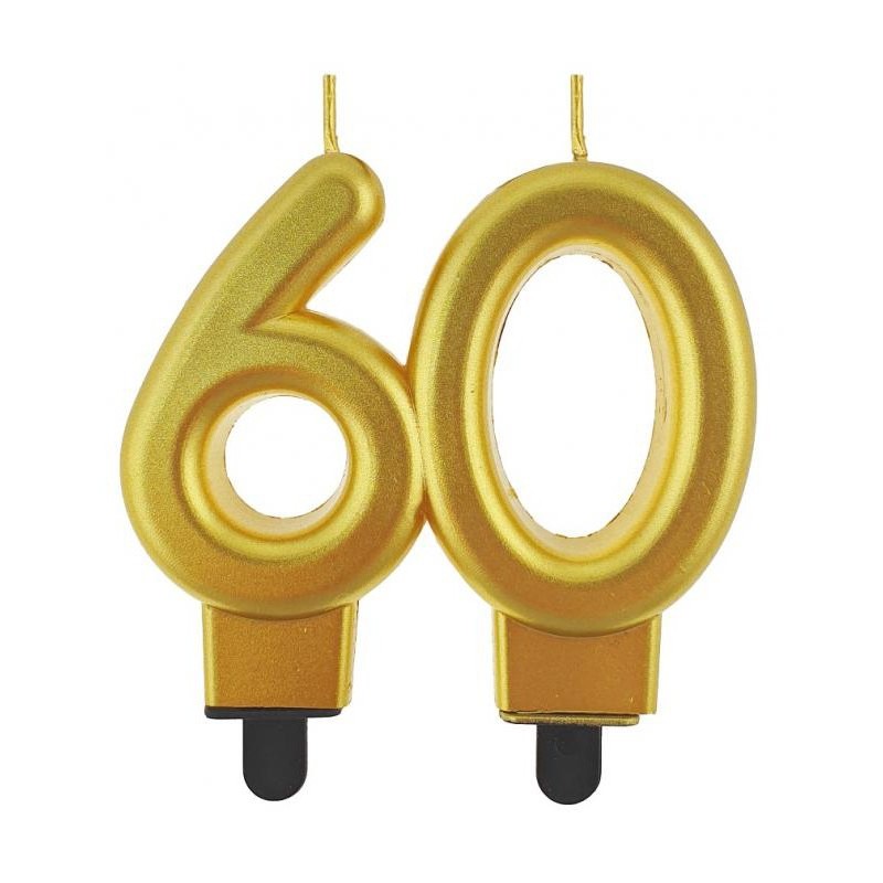 Colour Gold Gold 60 birthday candle, numbered candle