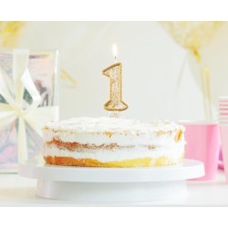 Number Gold Gold Glitter Number 1 Candle, Cake Candle