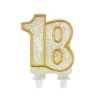 Colour Gold Gold glitter number candle 18, cake candle