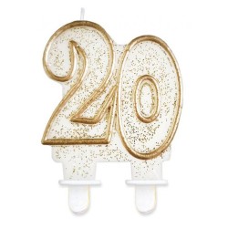 Colour Gold Gold glitter number 20 birthday candle