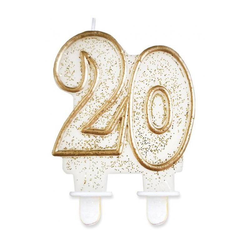 Colour Gold Gold glitter number 20 birthday candle