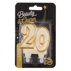 Colour Gold Gold glitter number 20 birthday candle