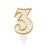 Number Gold Gold Glitter Number 3 Candle, Cake Candle