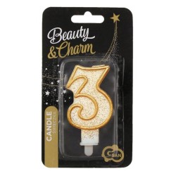 Number Gold Gold Glitter Number 3 Candle, Cake Candle