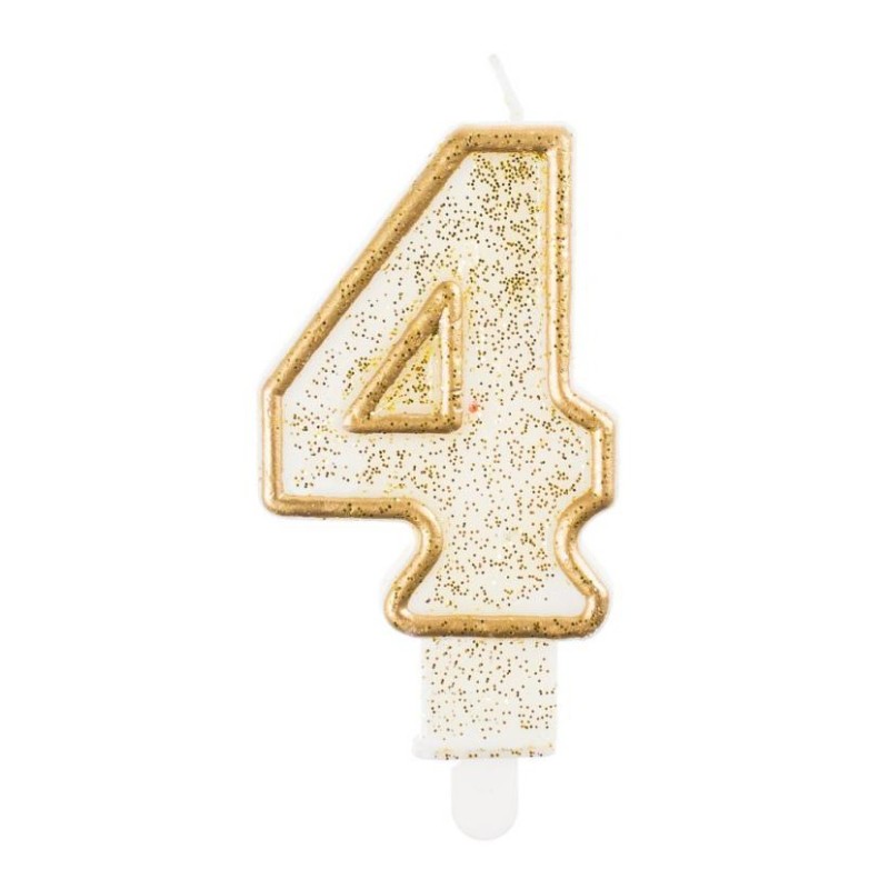 Number Gold Gold glitter number candle 4, cake candle