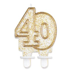 Colour Gold Gold glitter number 40 cake candle