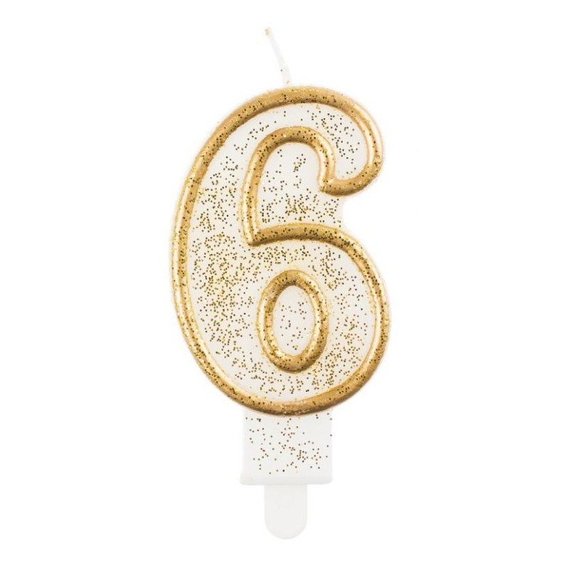 Number Gold Gold glitter number 6 candle, cake candle