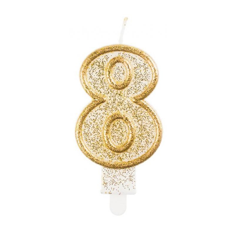 Number Gold Gold Glitter 8 Number Candle, Cake Candle