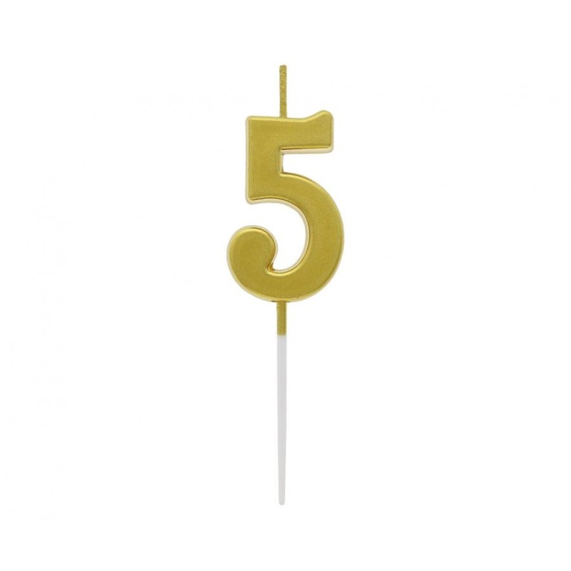 Number Gold Metallic, Gold number candle, birthday cake candle number 5