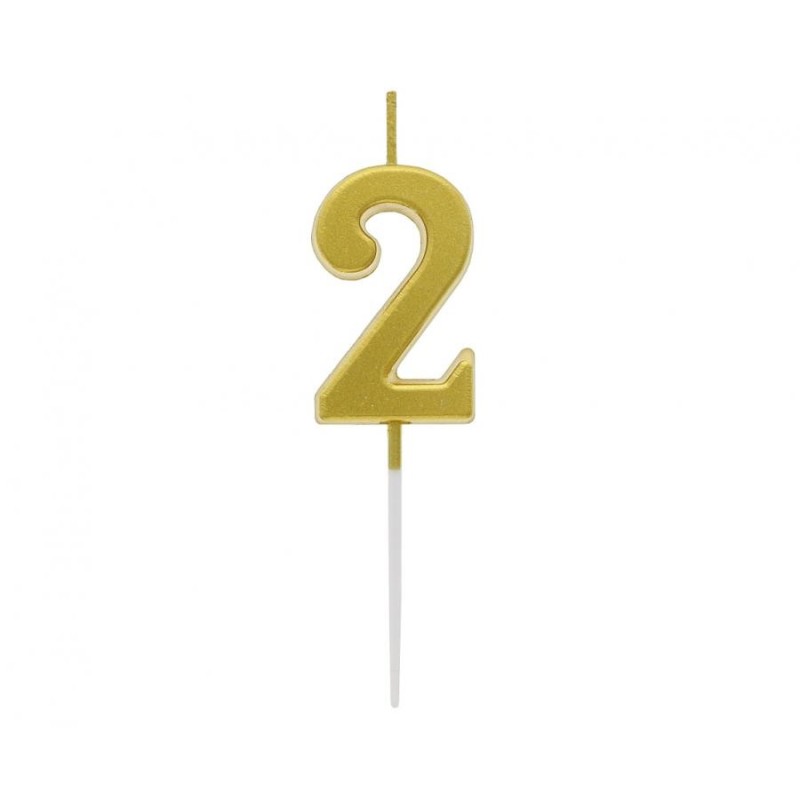 Number Gold Metallic, Gold number candle, birthday candle number 2