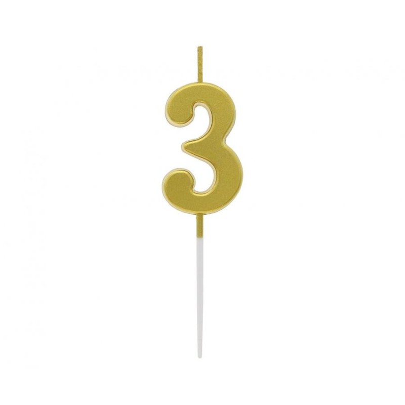 Number Gold Metallic, Gold number candle, cake candle No. 3