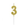 Number Gold Metallic, Gold number candle, cake candle No. 3