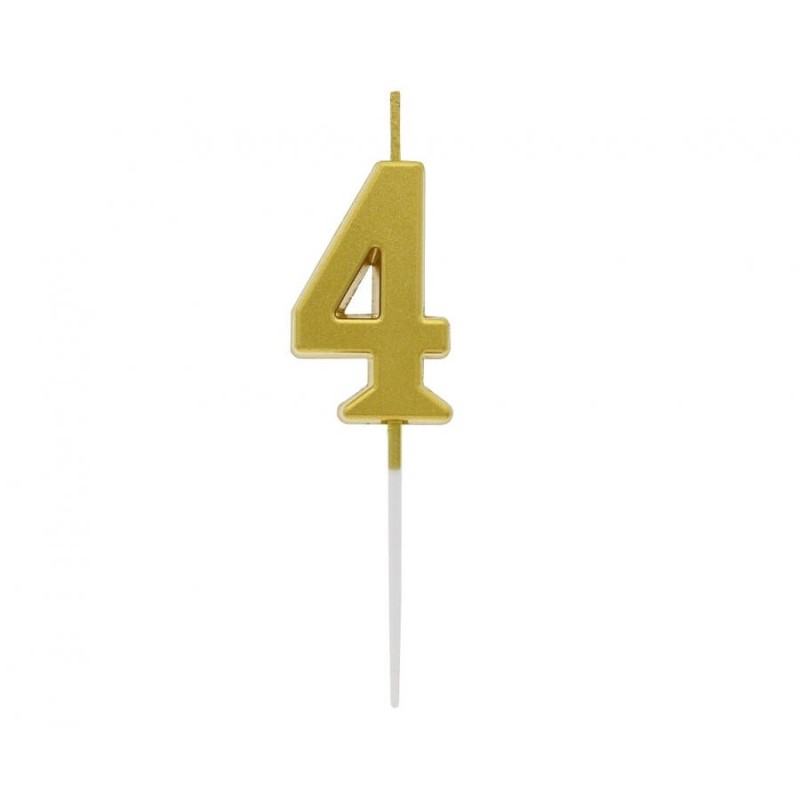 Number Gold Metallic, Gold number candle, cake candle number 4