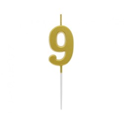 Number Gold Metallic, Gold numeral candle, birthday cake candle number 9