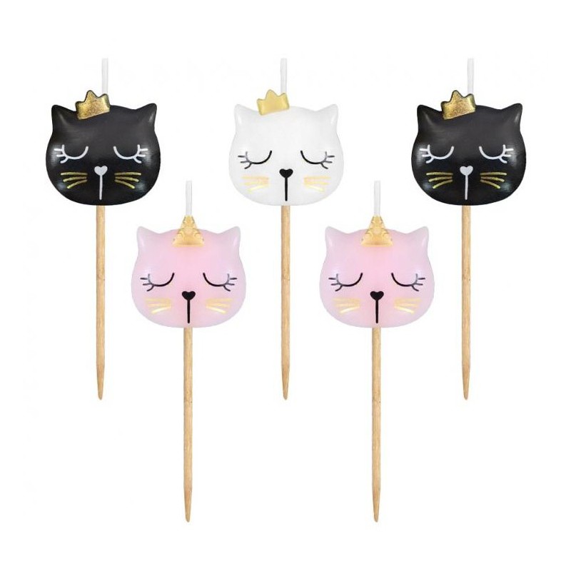 Animals Eyelash Cat Cake Candle Set, 5 Pieces