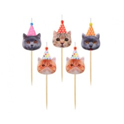 Bougie pour gâteau de fête avec chat et animaux, lot de 5 bougies