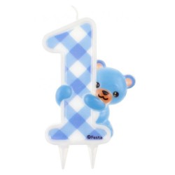 Number Blue Teddy First birthday cake candle