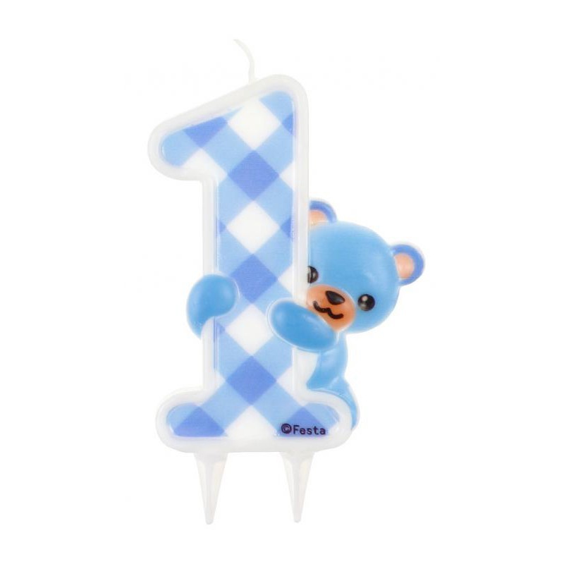 Number Blue Teddy First birthday cake candle