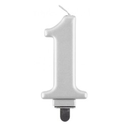 Number Metallic Silver number 1 candle, celebration candle