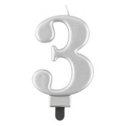 Number Metallic Silver number 3 candle, cake candle