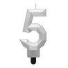 Number Diamond Metallic Silver 5 numerical candle, cake candle