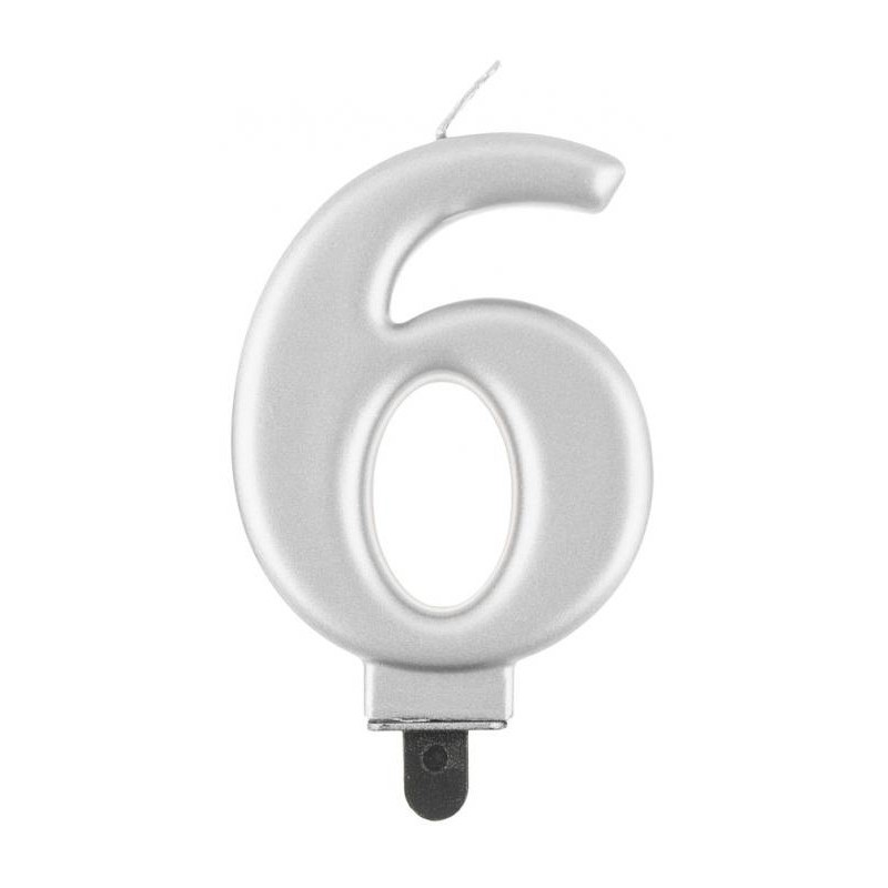 Number Metallic Silver number 6 birthday candle