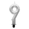 Number Diamond Metallic Silver number 9 birthday candle, cake candle