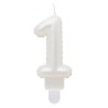 Number Pearly White number 1 candle, birthday cake candle