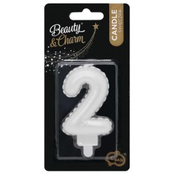 Number Pearly White number 2 decorative candle, cake candle