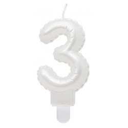 Number Pearly White number 3 candle, cake candle