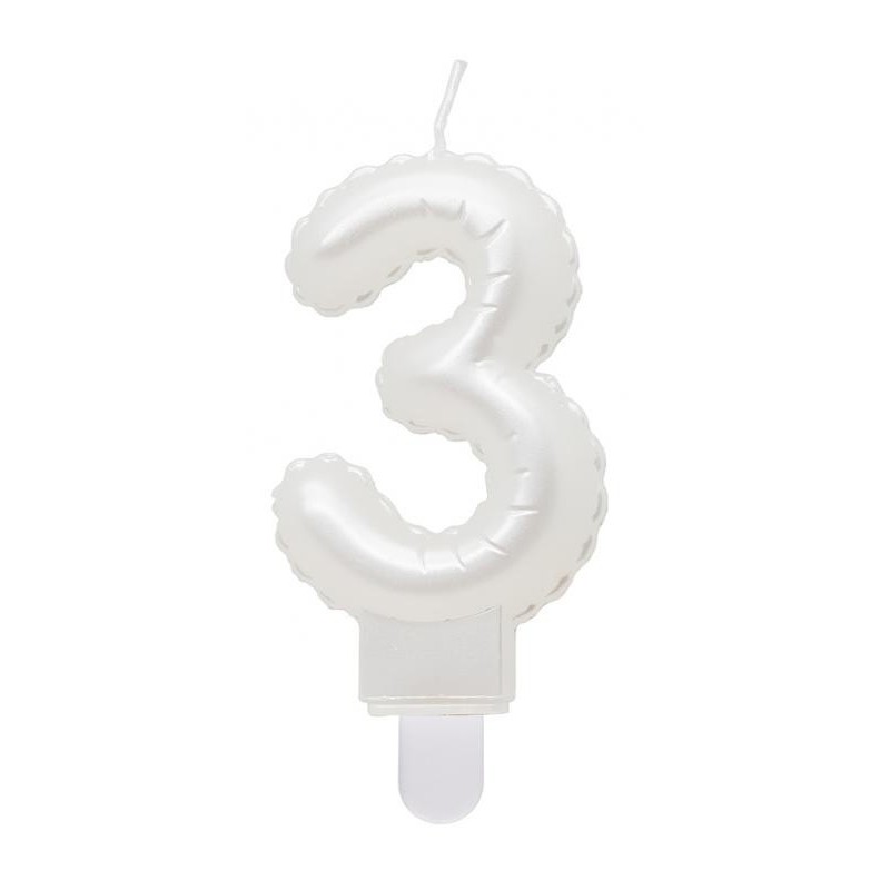 Number Pearly White number 3 candle, cake candle