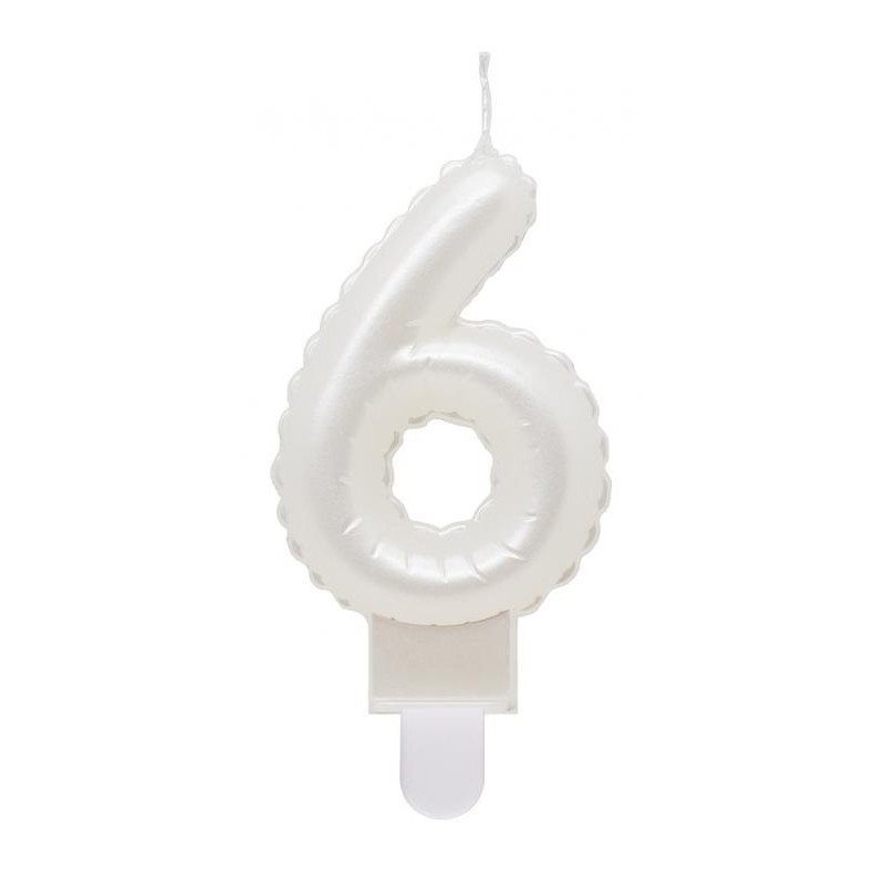 Number Pearly White Number 6 Birthday Candle