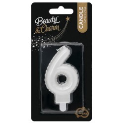 Number Pearly White Number 6 Birthday Candle