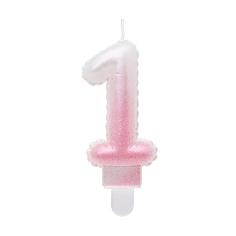 Number Ombre White-Pink Number 1 Candle, Birthday Candle