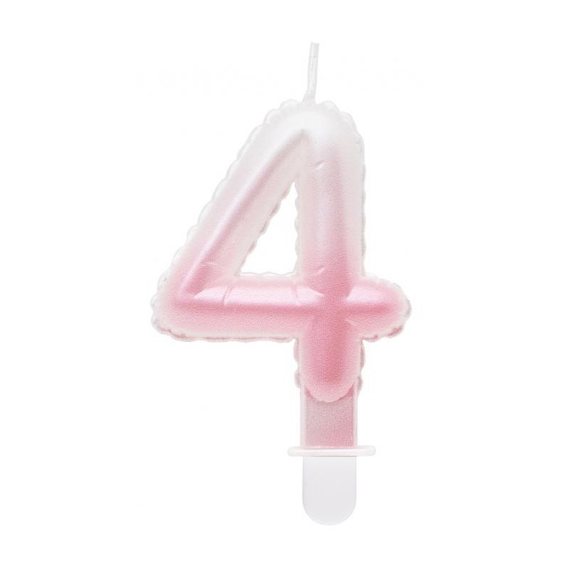 Number Ombre White-Pink number 4 candle, birthday candle