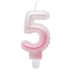 Number Ombre White-Pink Number 5 Candle, Cake Candle