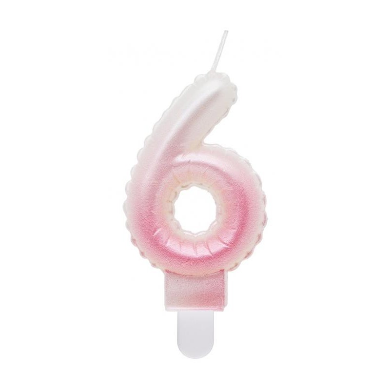 Number Ombre White-Pink number 6 birthday candle, cake candle