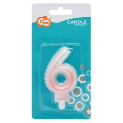 Number Ombre White-Pink number 6 birthday candle, cake candle